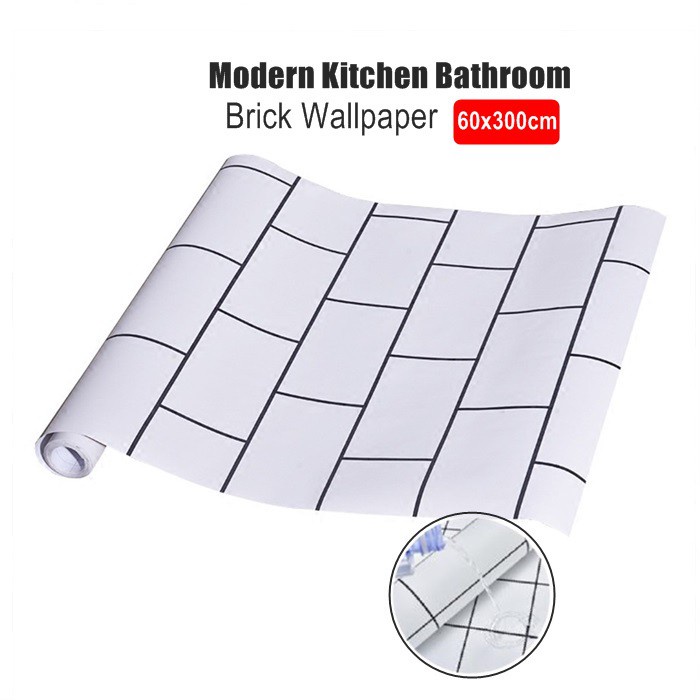 60*300cm Modern Kitchen Bathroom Brick Wallpaper Dinding PVC Waterproof