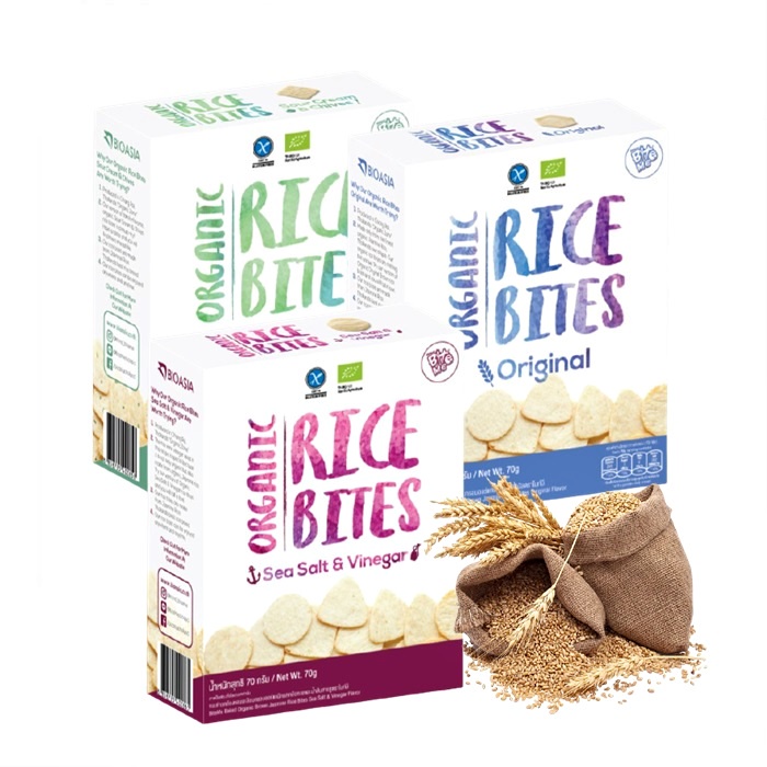 Bioasia Organic Rice Bites Sour Cream & Chives Organic Rice Cracker Snack Biscuits Crackers 70g