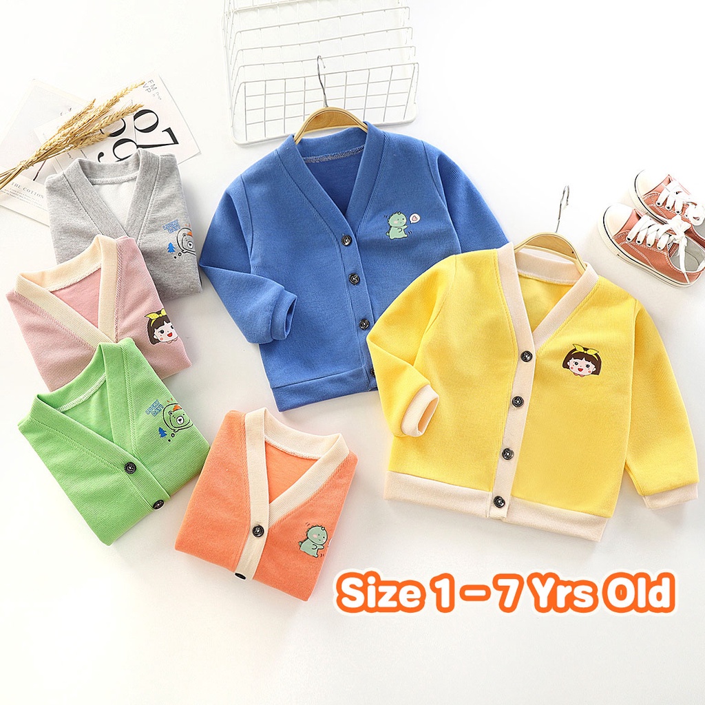 6Mths-4Yrs Cute Jacket Kids Cotton Jacket Long Sleeve Cardigan Crew Neck Knit Pakaian Sejuk kanak-kanak