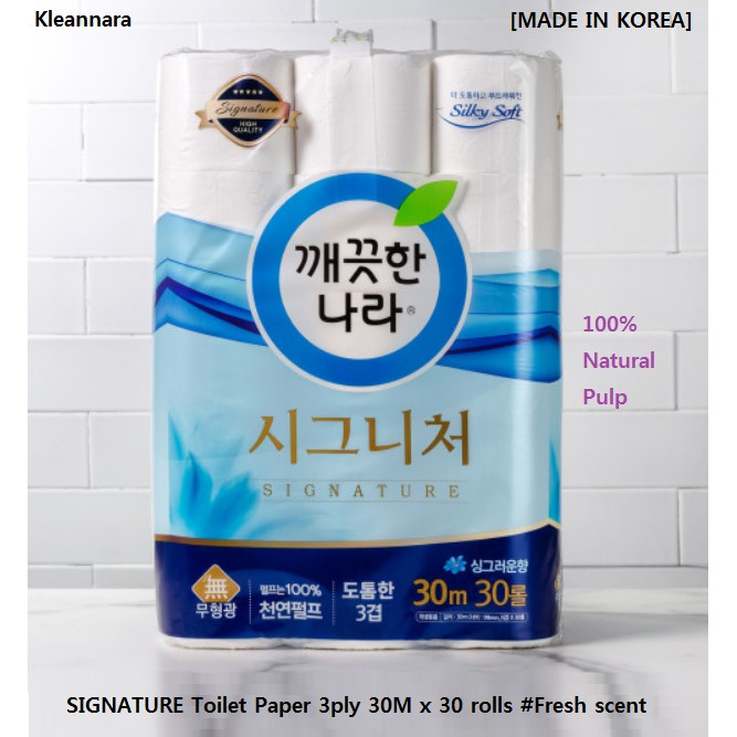 Kleannara Made In Korea 100 Natural Pulp Signature Toilet Paper 3ply 30m X 30 Rolls Fresh Scent Roll Bog Tissues Korean Tissue Korean Toilet Paper Rolls