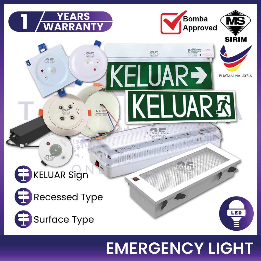 [SIRIM/BOMBA APPROVED] LED Emergency Light Recessed Type Surface Type Keluar Sign Emergency