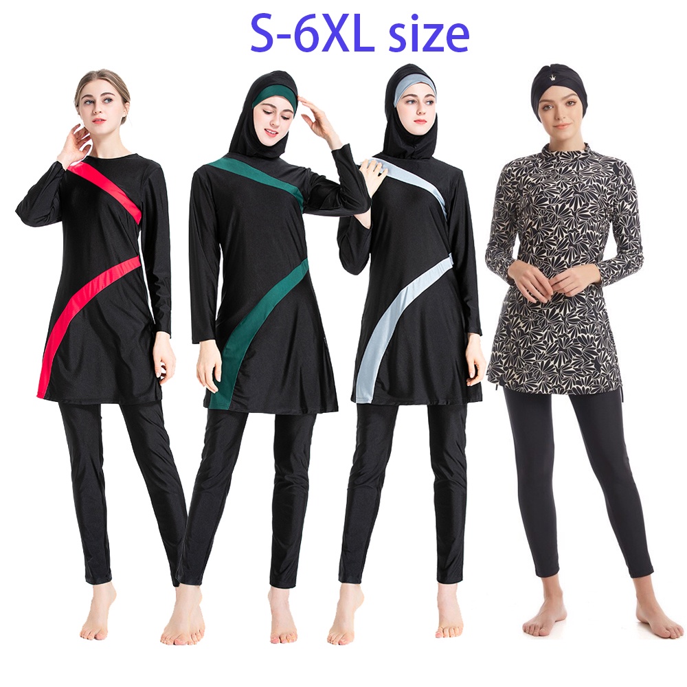 Muslim Swimwear Women Modest Patchwork Hijab Long Sleeves Sport Swimsuit Islamic muslimah Burkinis Wear Bathing Suit S - 5XL 6XL