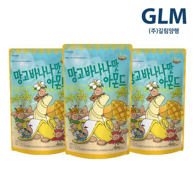 [GILIM] Tom's Farm Mango Banana Flavored Almond 210g x 3 Korean, healthy snack (Honey Butter