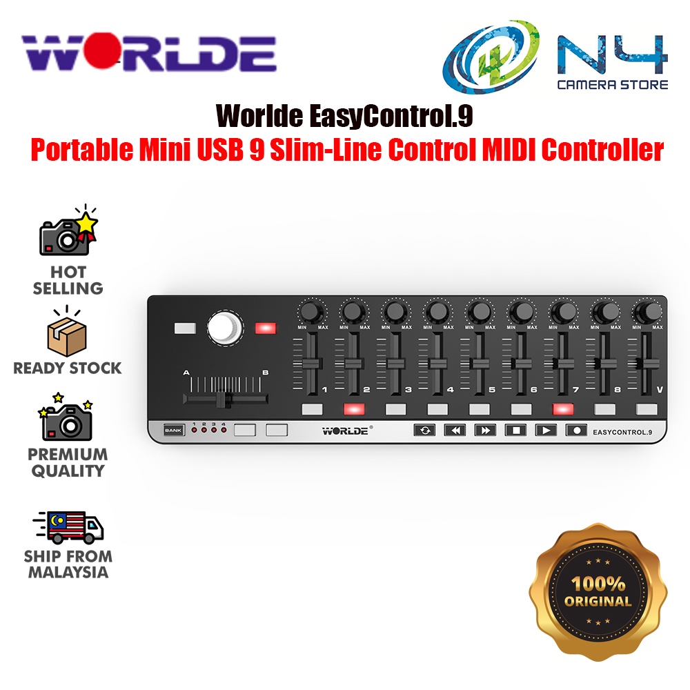 Worlde EasyControl.9 MIDI Controller Portable Mini USB 9 Slim-Line ...
