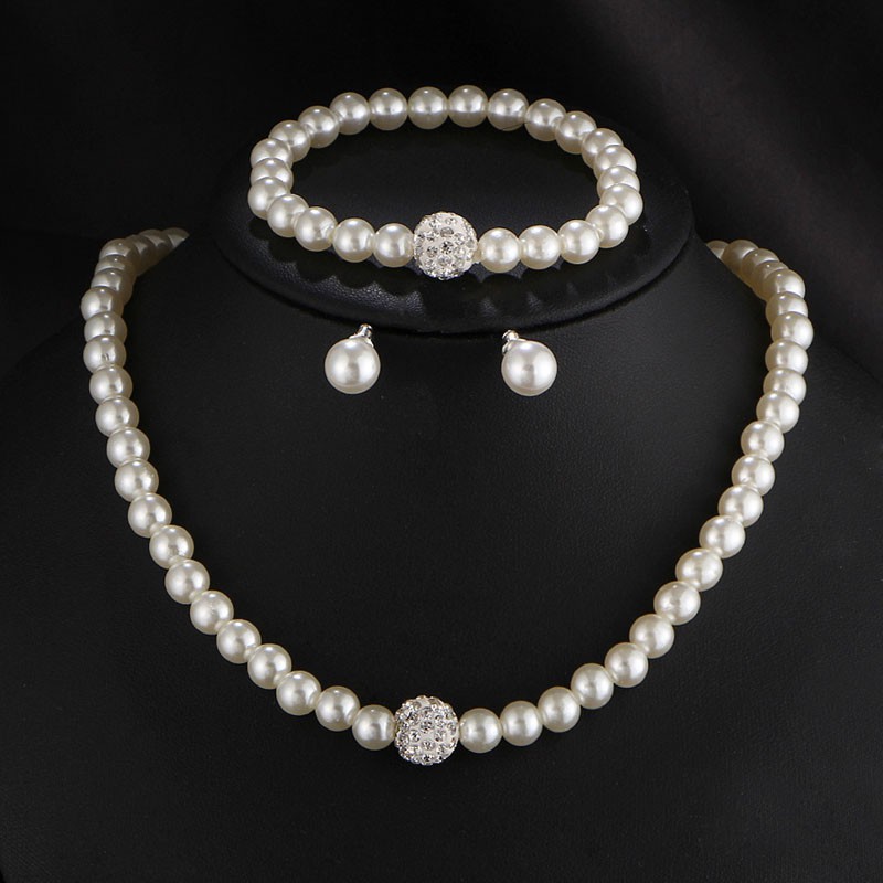 ARIN Womens Bride Wedding Set Rhinestone Faux Pearl Necklace Bracelet Earring