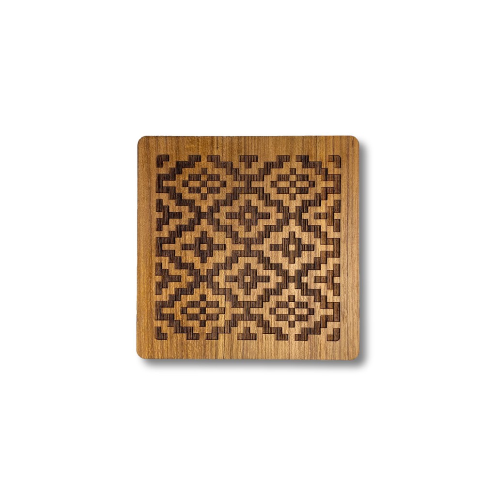 Teak Wood Coaster Polygon Malaysian Craft Product Kitchen Unique Square Pattern Mug