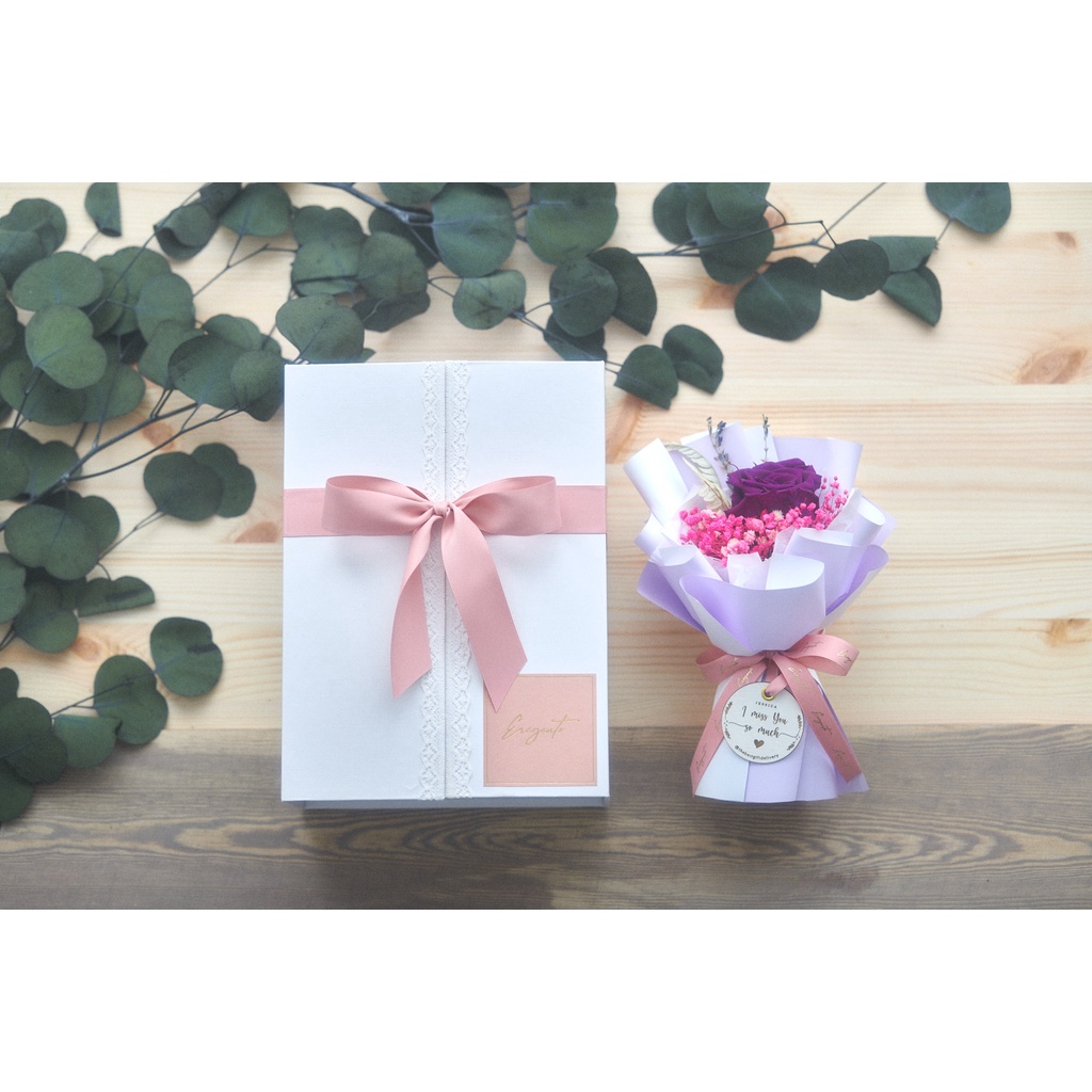 Preserved Flower Bouquet Gift Box Purple Romance Shopee Malaysia