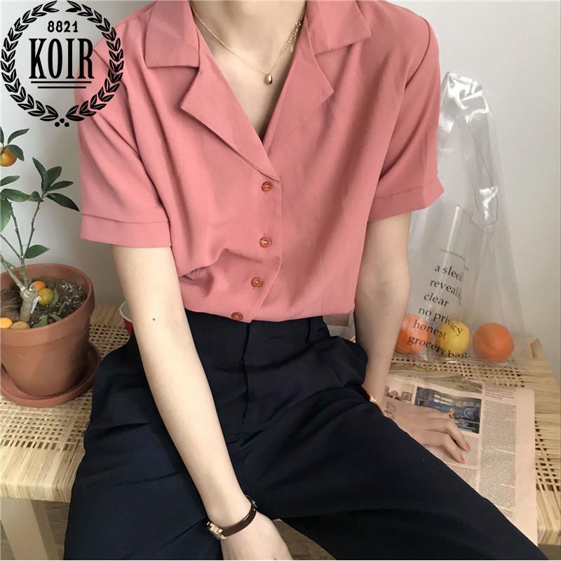 KOIR ONLINE BOUTIQUE shirt sleeve suit with chiffon style summer in and collar Short Korean