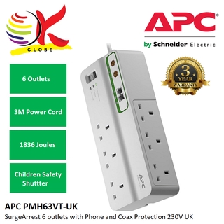 APC PMH63VT-UK 6UK PLUGS PHONE&COAX POWER STRIP LIGHTNING ...