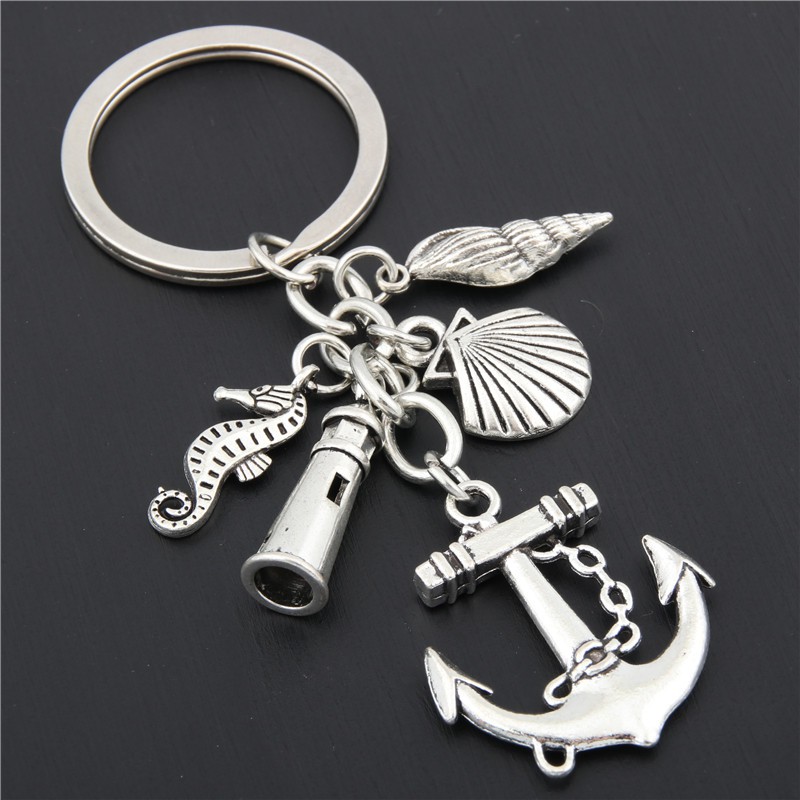 Beach Key chain Fish Anchor Lighthouse Seashell Seahorse Charms Key ring