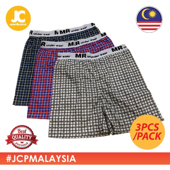 MR Checkered Checker Cotton + Polyester Male Men Boxer 4 Segi Underwear Seluar Pendek (3pcs) MBX6143