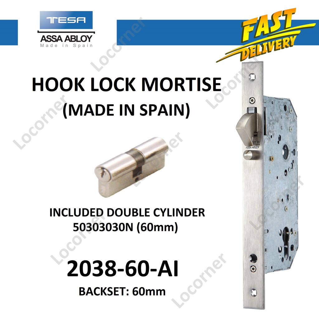 TESA (ASSA ABLOY) Hook Lock Mortise + Double Cylinder 60mm MADE IN