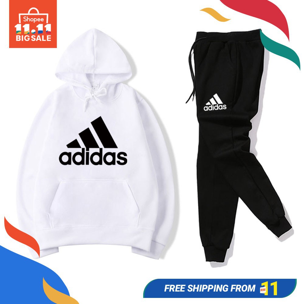 2 Pcs/Set Adidas fashion Sports Casual Men Women Couple Hoodie 