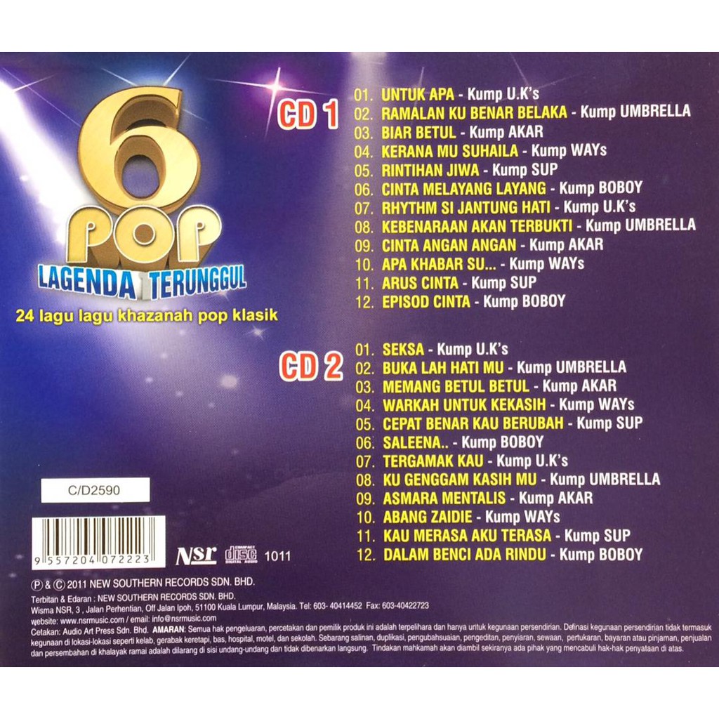 Cd Album 6 Pop Lagenda Terunggul 2cd Shopee Malaysia