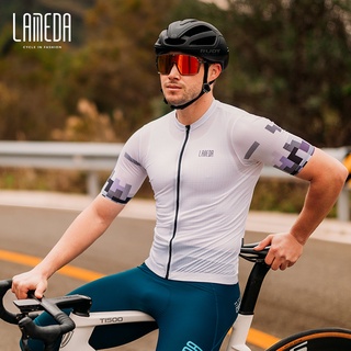 LAMEDA Men's Cycling Jersey Breathable Lightweight Short Sleeve Elastic Pro Road Bike Shirt Full Zip 