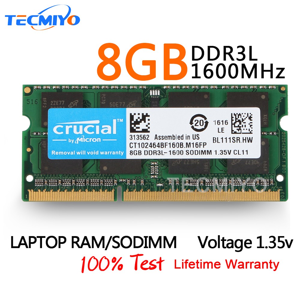 Nuova memoria Crucial RAM Laptop DDR3L PC3L 12800S 1600MHz SODIMM 4GB 8GB 16GB LOTTO 