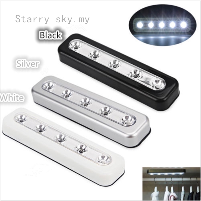 Small 5 LED Touch Night Light Under Cabinet Closet Push Tap Stick On Lamp.