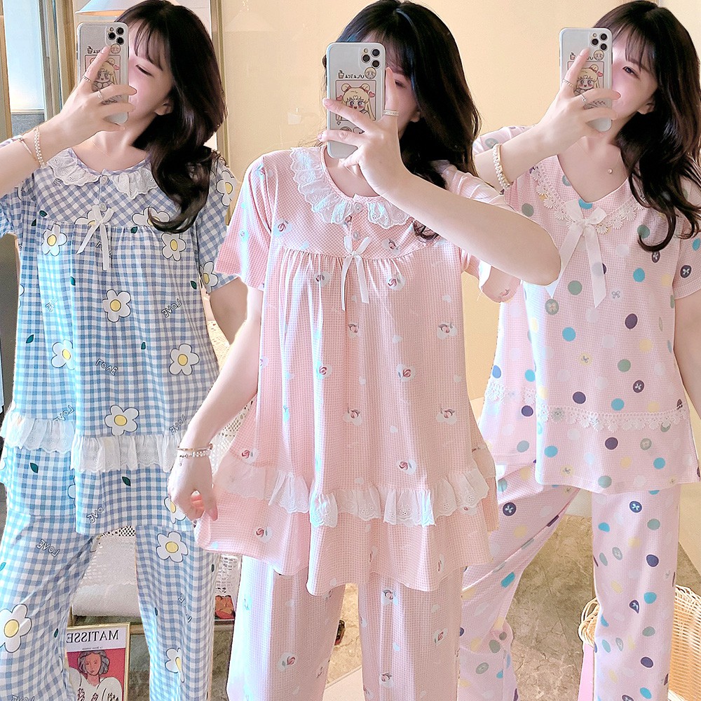 baju tidur women's pyjamas seluar tidur wanita piyama women set wear baju tidur plus size 睡衣女夏 cute pajamas yellow dress