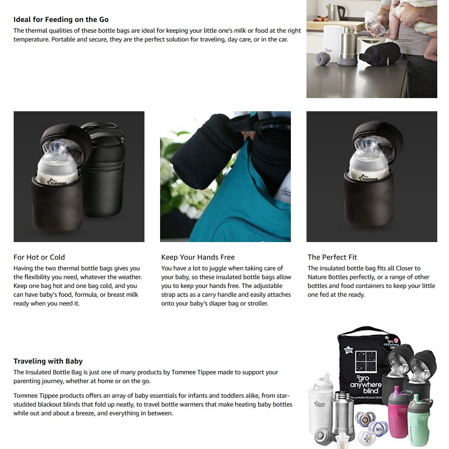 Daily Outdoor Tommee Tippee Baby Bottle Bag Closer Nature Insulated Milk Warmer Bags (Fit 5oz-8oz Bottle) Fashion Casual - Image 3