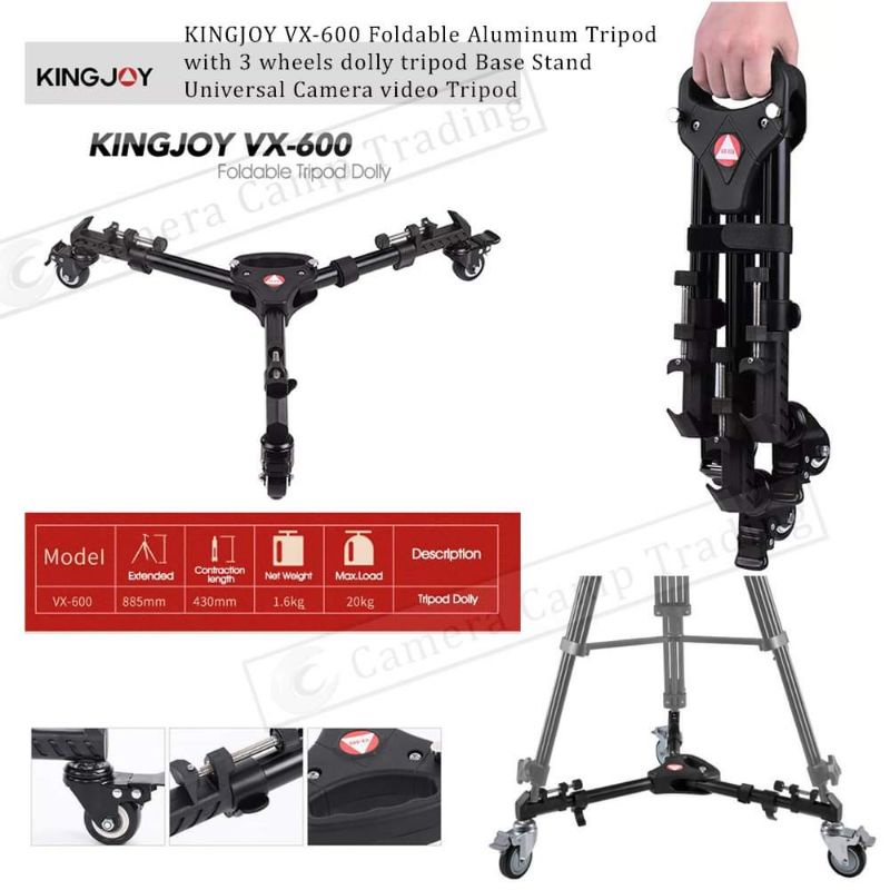READY STOCK >> Kingjoy VX600 Foldable Tripod Dolly 3 Wheels Stand