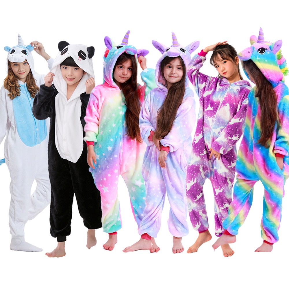 Children Warm One-Piece Pajamas Kids Girls Boys Onesie Cartoon Unicorn Stitch Panda Animals Sleepwear Kids Clothes