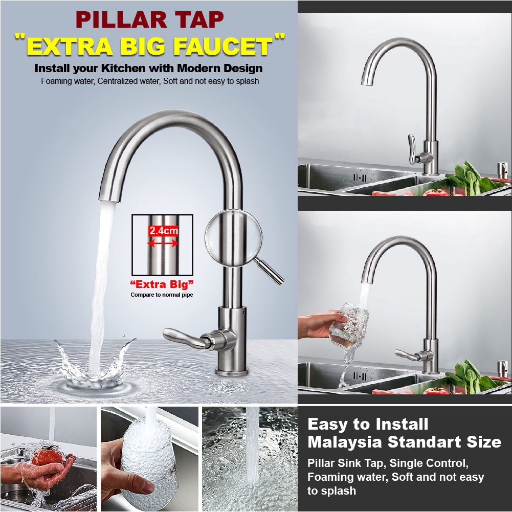 Mcpro Plus Stainless Steel Sus 304 Kitchen Extra Big Faucet Pillar Sink Tap Ss700 Wall Sink Tap Ss701 Shopee Malaysia