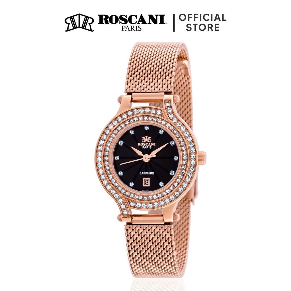 Roscani Colette E91 Rose Gold Mesh Women Watch Sapphire Crystal Gemstone Bezel Shopee Malaysia 8185