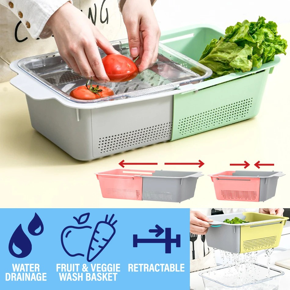 Elantas Retractable Kitchen Drainage Wash Basket/Bakul Basuh Sayur dan Buah/