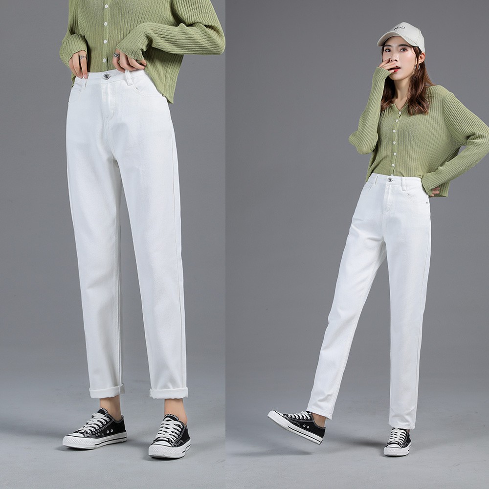 High Quality White Jeans Pants seluar perempuan Women Casual Loose High