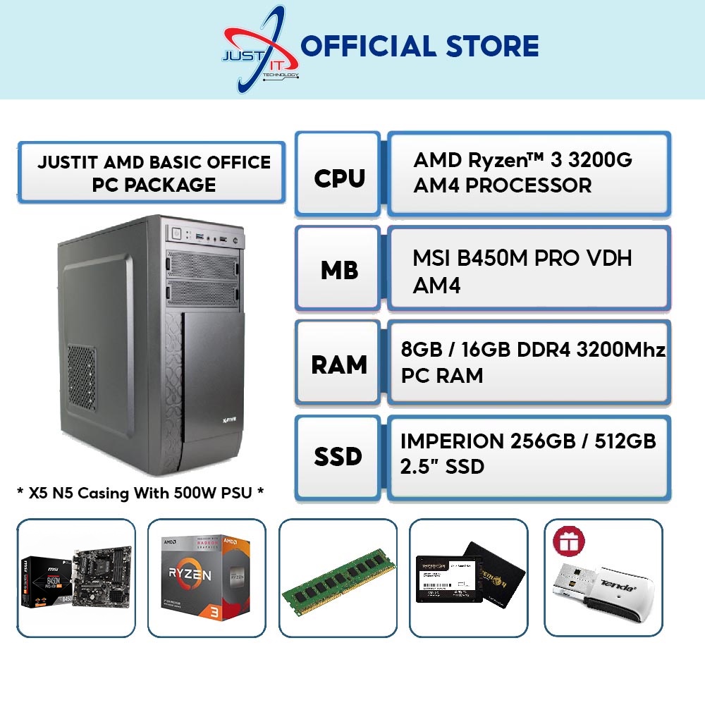 Justit Amd Basic Office Pc Package Amd Athlon 3000g Ryzen 3 30g Ryzen 5 4600g 8gddr4 256ssd 512ssd Shopee Malaysia