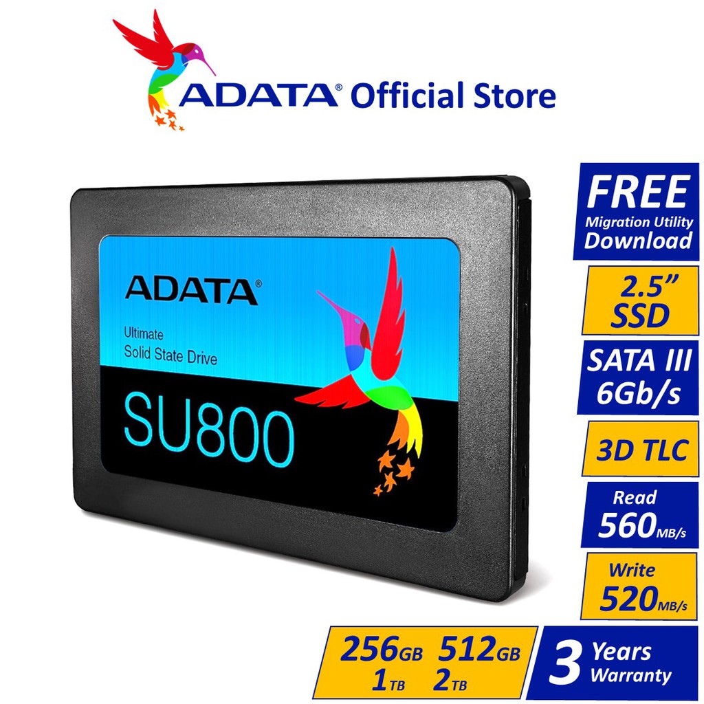 Adata Su800 3d Nand 2 5 Inch Sata Iii Ssd 256gb 512gb 1tb Shopee Malaysia