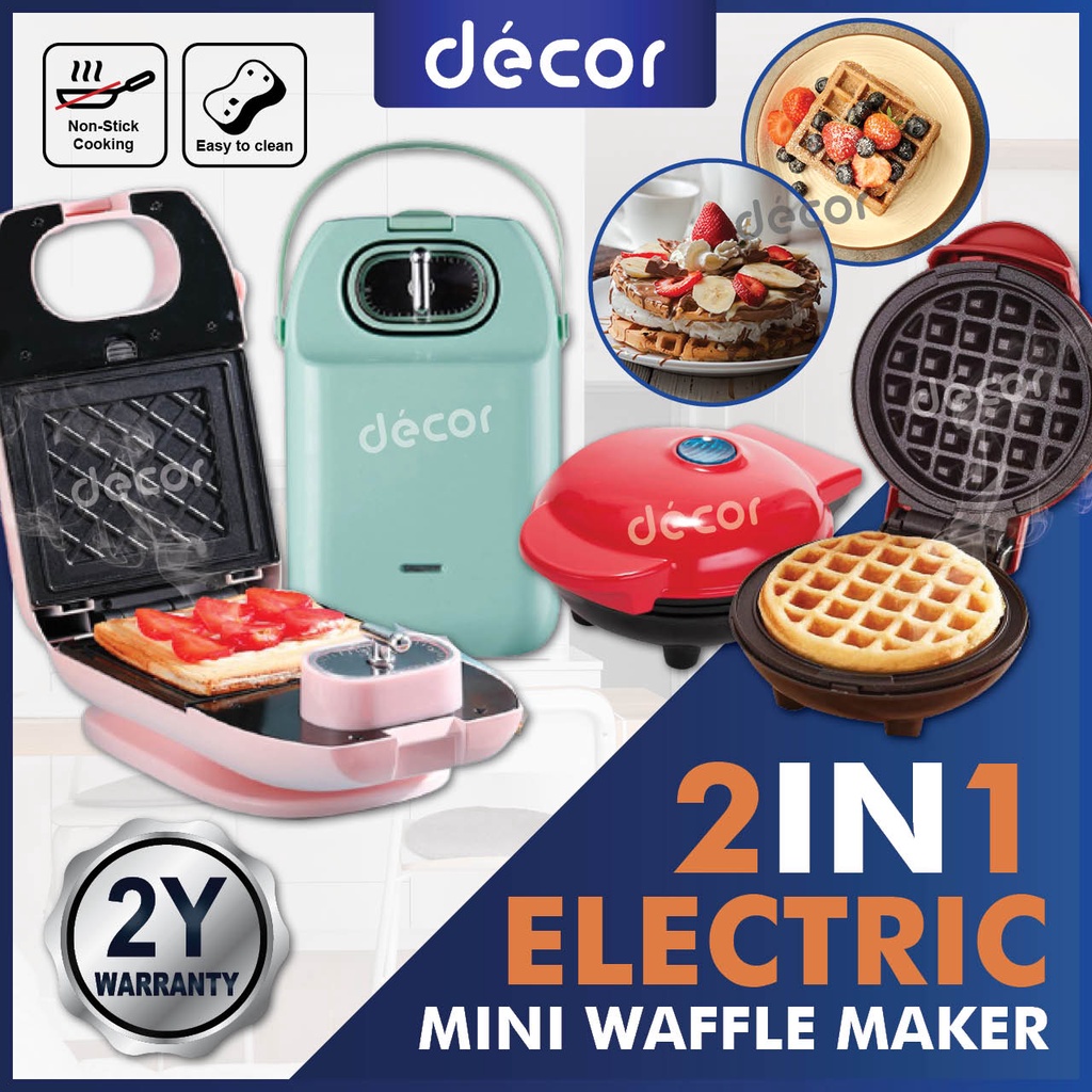 2 in 1 Mini Waffle Machine Sandwich Maker Breakfast Electric Non-Stick Waffle Maker Mesin Wafer Maker