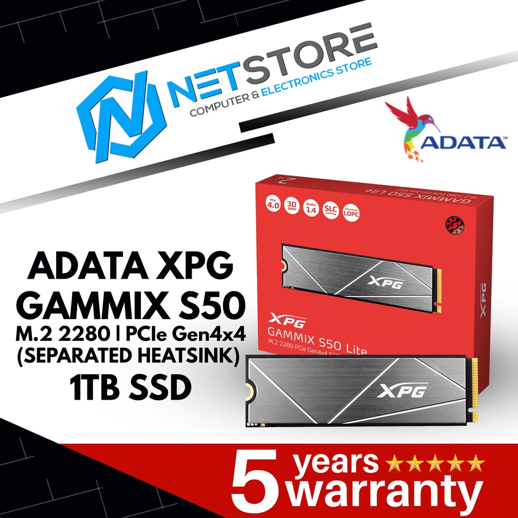 ADATA XPG GAMMIX S50 LITE PCIE GEN4X4 M.2 1TB SSD (SEPERATED HEATSINK ...