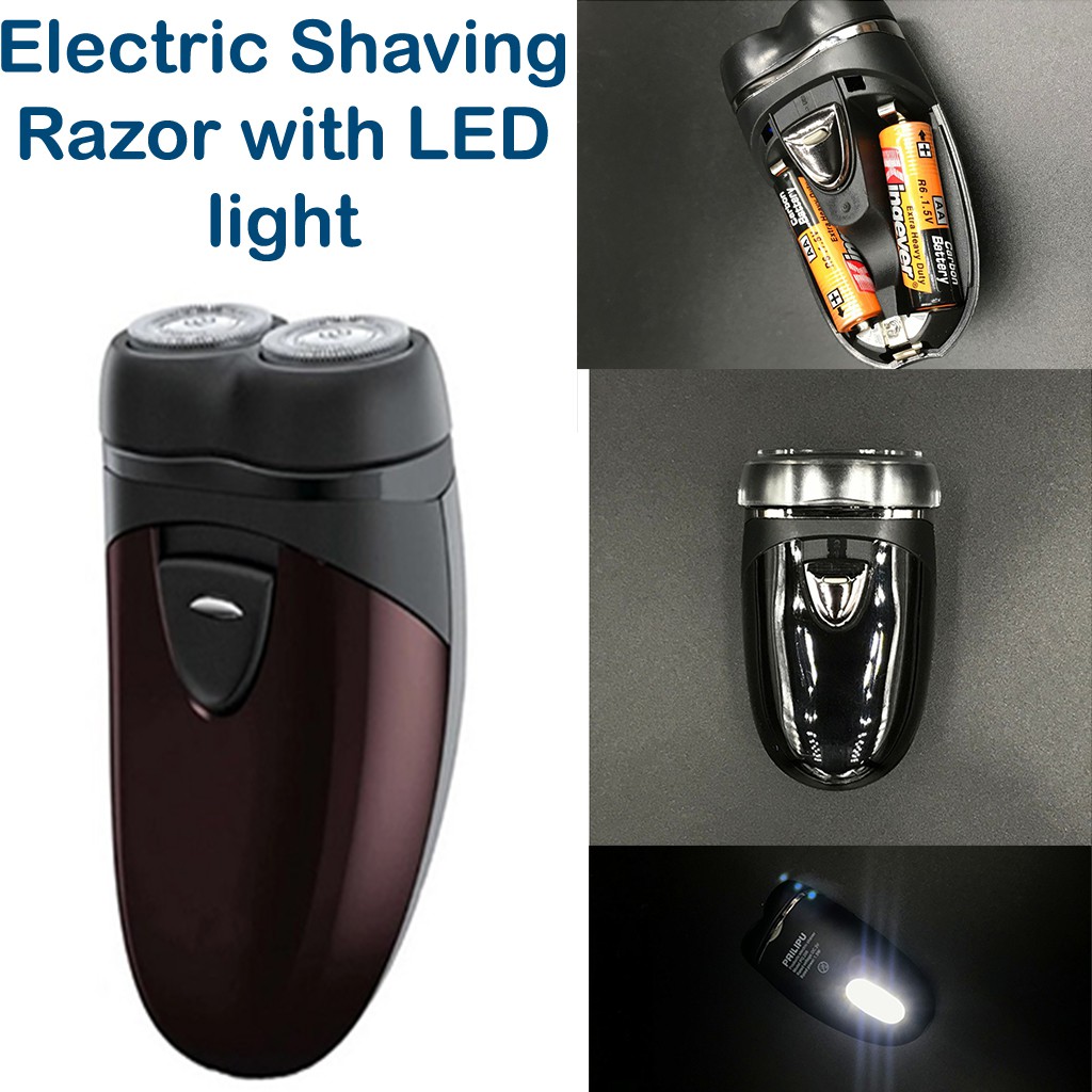 Electric Shaver Dry Battery Double Head Razor Beard Trimmer with LED Light Shaving