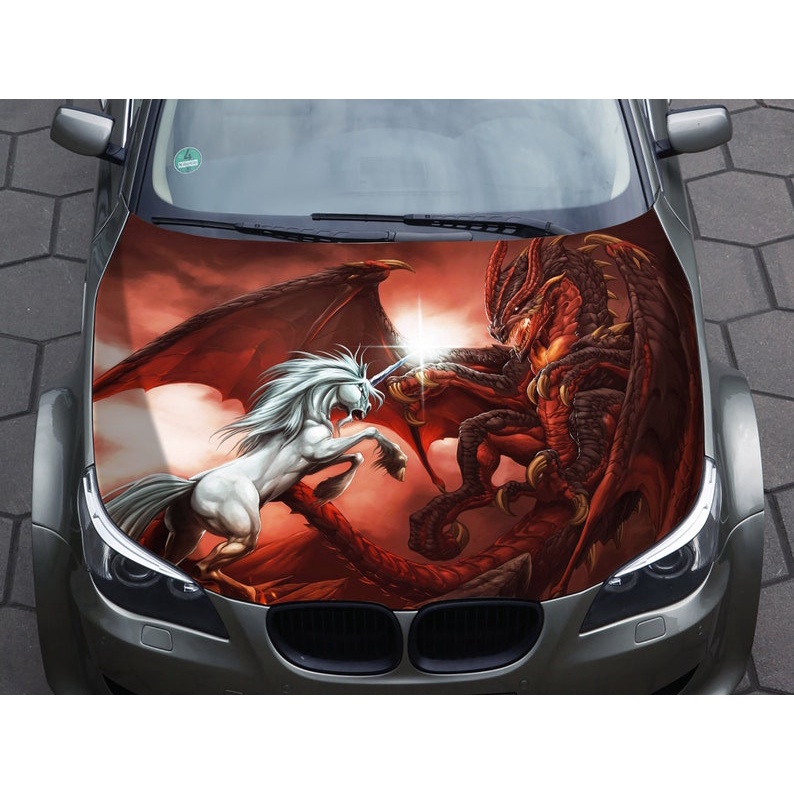 Car Hood Decal, Vinyl, Sticker, Dragon, Unicorn, Horse, Graphic, Wrap