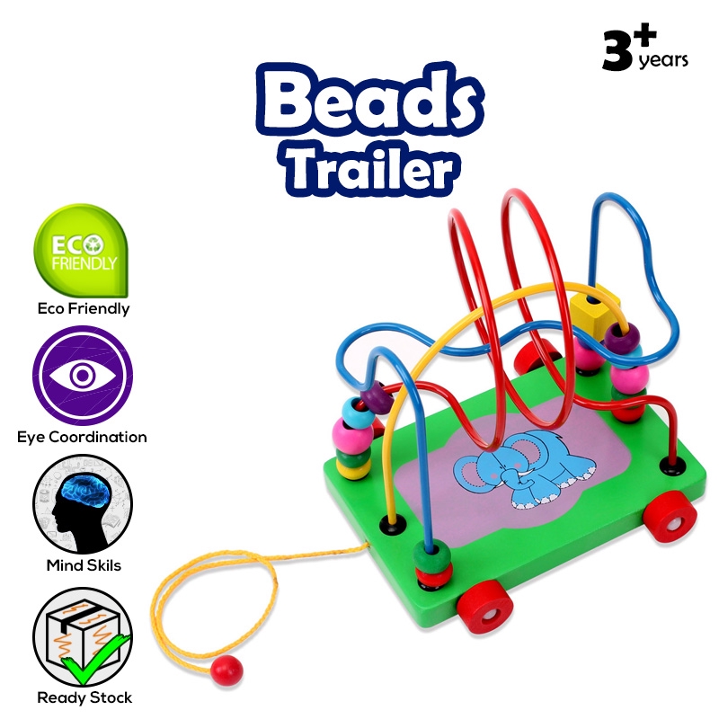 Animal Trailer Around The Beads Wooden Kids Montessori Toy R366