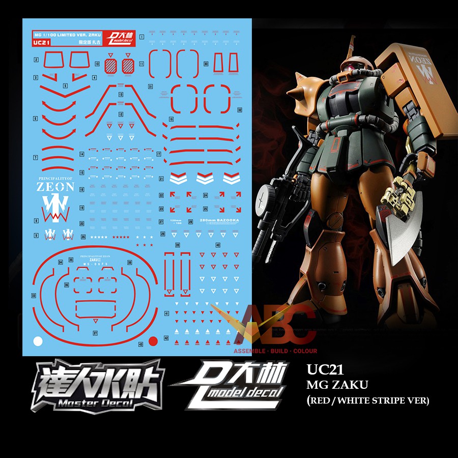 US UC12 MG 1/100 Psycho Zaku Gundam Gunpla D.L Dalin METALLIC Waterslide decal 