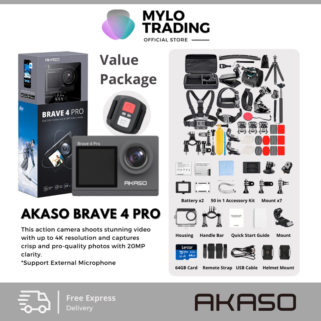 Akaso Brave 4 PRO / 4 V2 4K 24FPS Action Camera With EIS Touch Screen ...