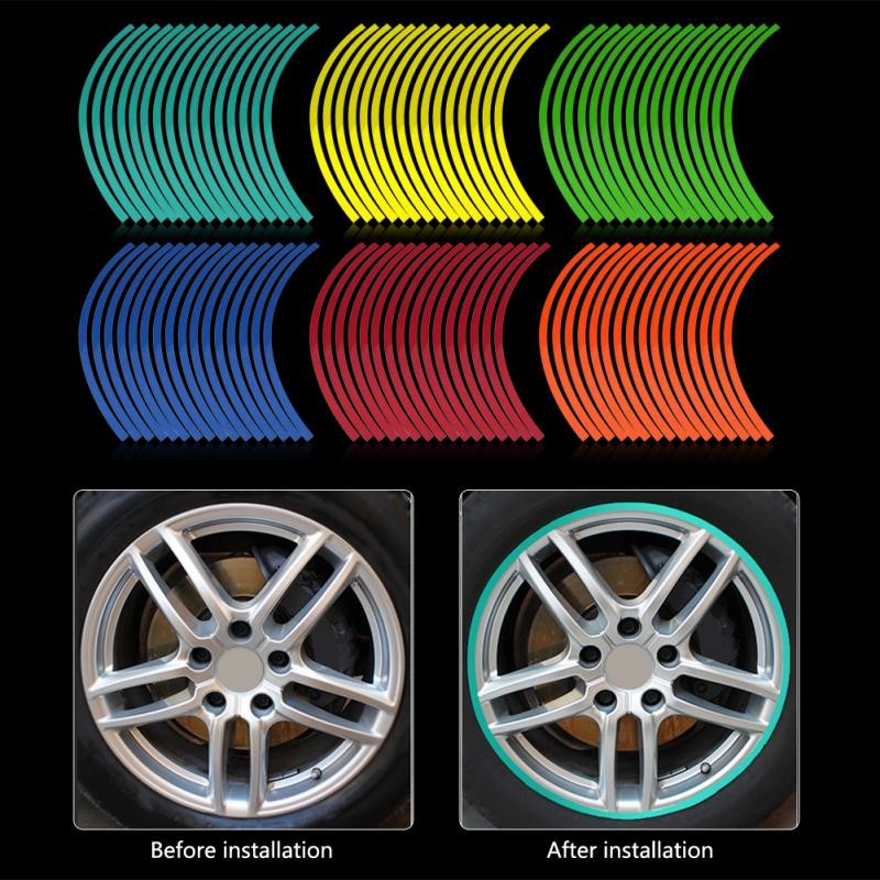 16Pcs Car Motorcycle Wheel Reflective Pinstripe Decal Tape Decoration