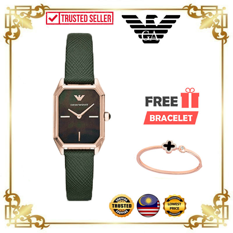 100% Original & Free Bracelet] Emporio Armani AR11149 Rectangular Green  Leather Analog Women's Watch Jam Tangan Wanita | Shopee Malaysia