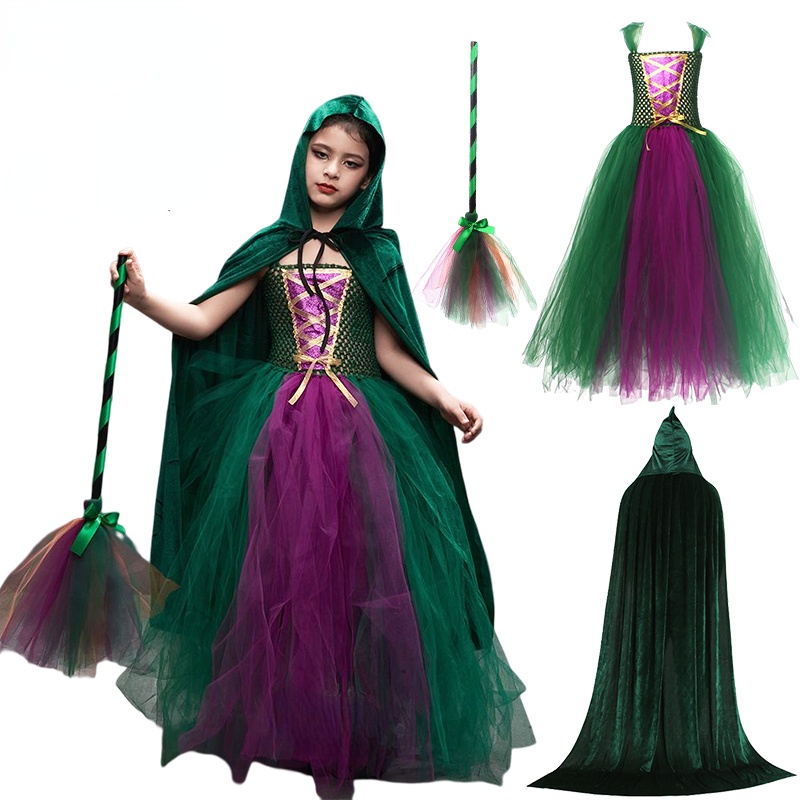 Girls Witch Halloween Costume Princess Tutu Dress up with Broom Cape  Cosplay Party Photo Shoot Outfit for Kids 2-12T | Shopee Malaysia