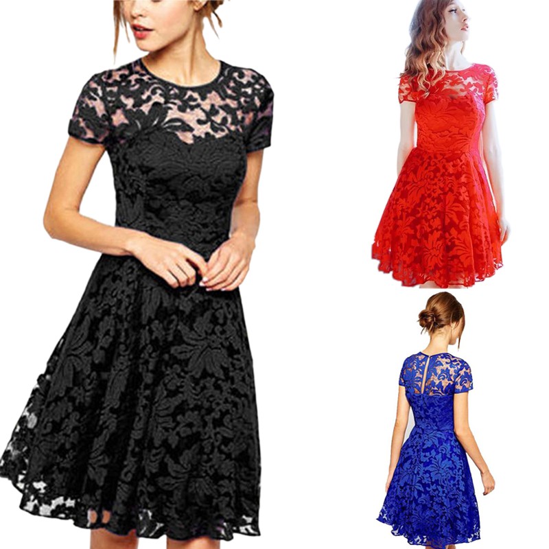 Maxi Dresses O-Neck Floral Maxi Lace Women Dress | Shopee ...