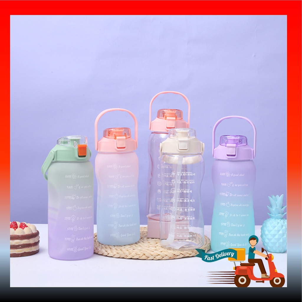 1500ml Water Bottle Botol Air Viral with Straw 1.5ml Rainbow Plastic ...