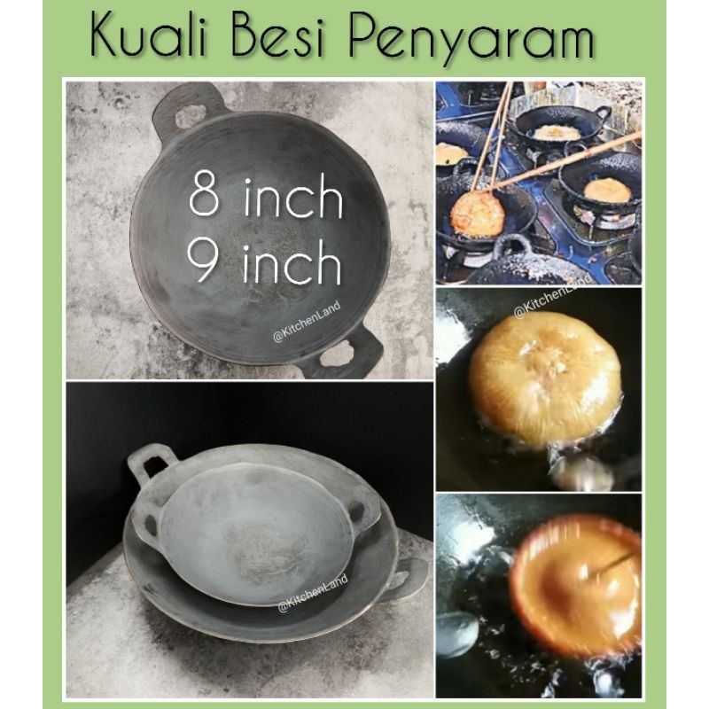 8"/9" Kuali Besi kecil /Traditional Cast iron wok Granny Wok kuih penyaram / penjaram /cucur topi / Apam Lenggang