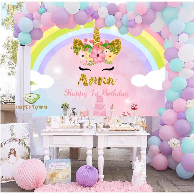 Free Customized Name Unicorn Happy Birthday Backdrop Party Decor Photo  Background Poster for Girl | Shopee Malaysia