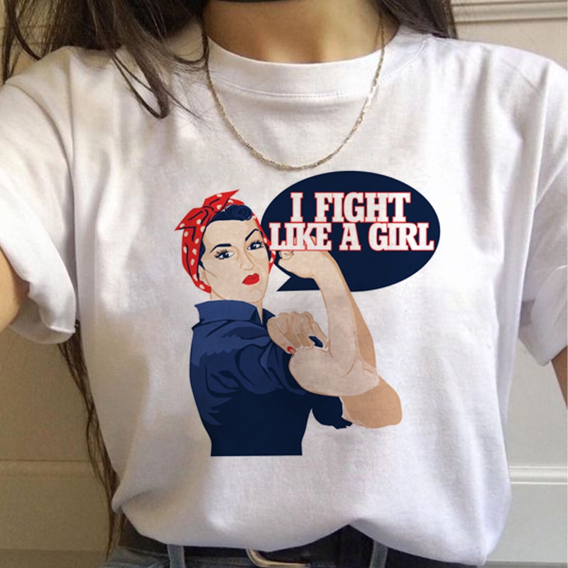 Feminist Fight Like A Girl Harajuku T Shirt Women Ullzang 90s Vintage T-shirt Feminism Graphic Tshirt Korea Style Top Tee Female