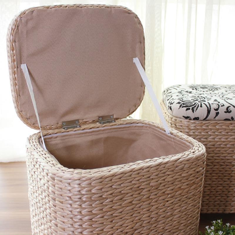 Storage Stool Solid Wood Storage Stool Seat Box Straw Shoe Changing