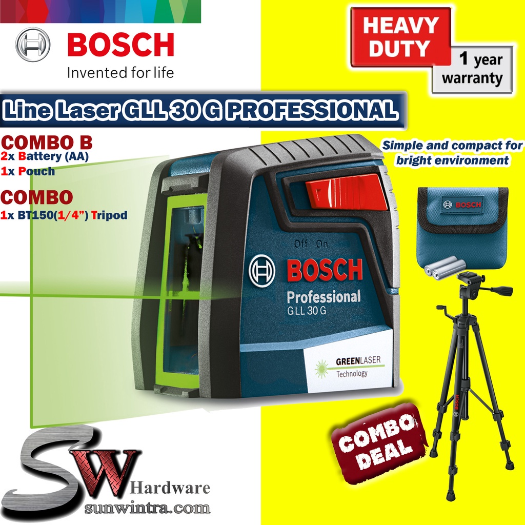 COMBO Bosch 2 Line Green Line Laser GLL30G Professional & BT150 ...