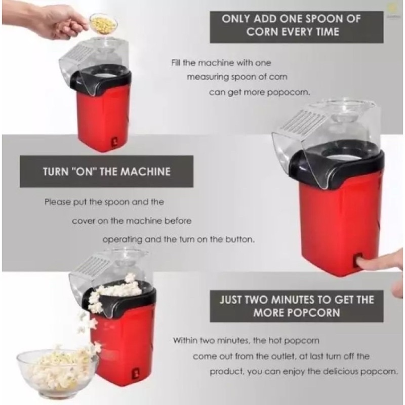 SKW Mini Popcorn Popper Hot Air Popcorn Machine Corn Kernel Air Popper Compact Electric PopcornMaker