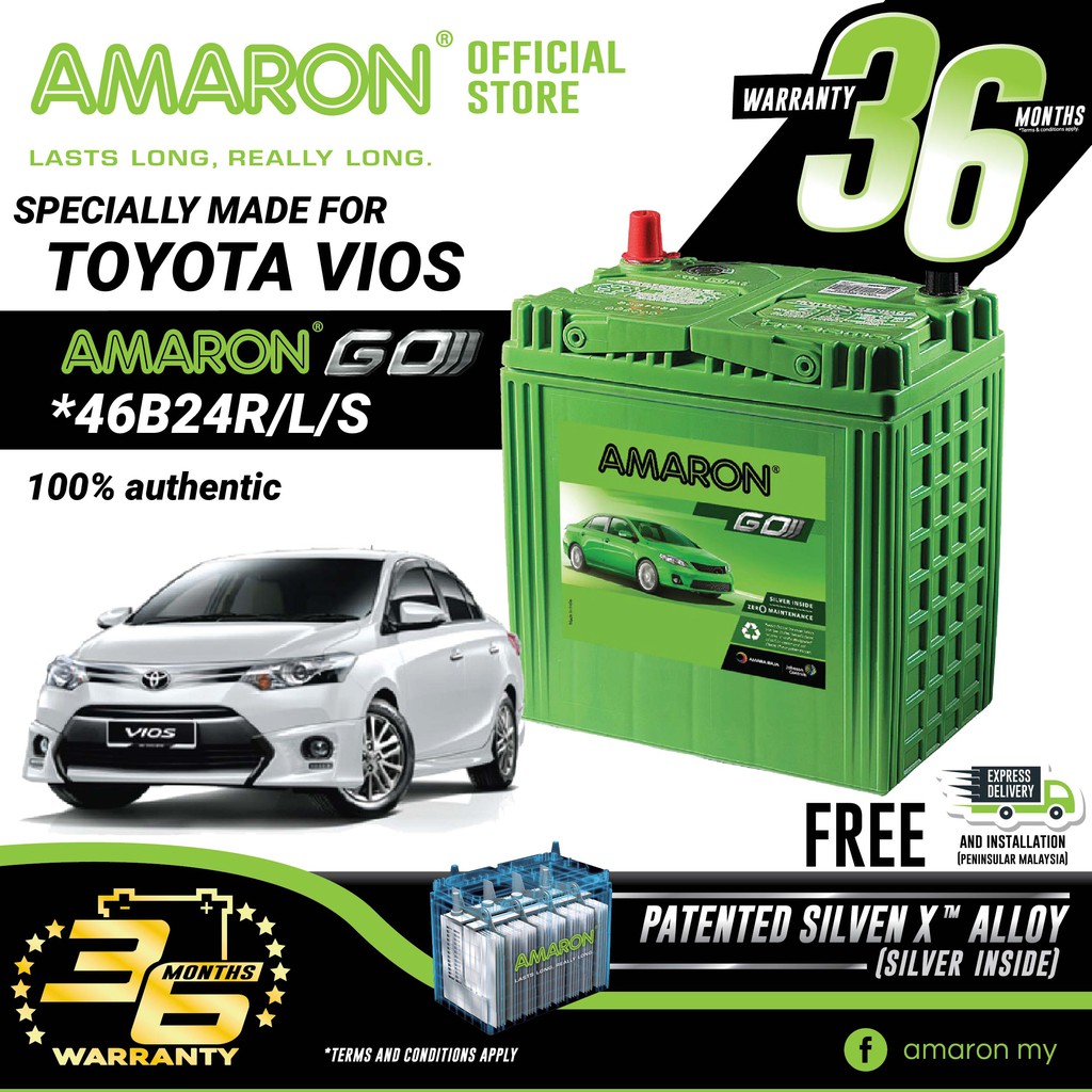 Amaron Go Series 46b24r L S Car Battery Premium Lasting For Toyota Vios Shopee Malaysia